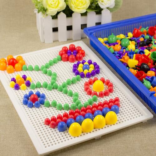 Creative Mushroom Nail Beads 296 Pcs/Set Box-packed Intelligent 3D Puzzle Games Jigsaw Board for Children Kids Educational Toys