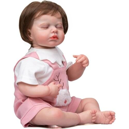 49 CM Soft Silicone Reborn Baby brown Hair Girl Doll Toy Lifelike Realistic 19 inch bebe reborn LouLou newborn dolls gift