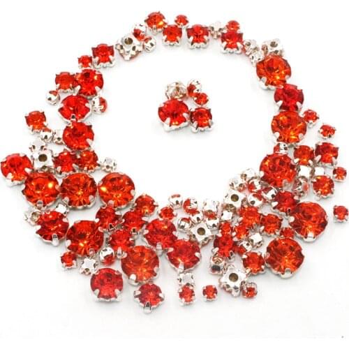 Hot sale Garment beads 100pcs/pack Mixed size Orange glass crystal sliver base sew on rhinestones diy apparel accessories