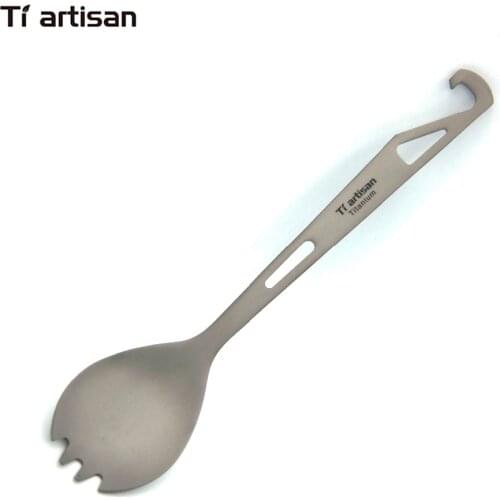 Tiartisan Titanium Sandblasting Outdoor Portable Straight Handle Multi-function Bottle Opener Tableware Household Spoon Ta8016