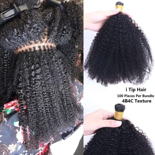 Mongolian Afro Kinky Curly I Tip Hair Extensions For Black Women Human Hair Bundles Weave Clip ins Bulk YouMay Virgin Microlinks