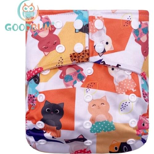 Goodbum 2020 Cats Printed Washable Adjustable Double Gusset Square Cloth Nappy For Baby Diaper