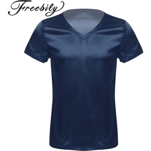 Mens Short Sleeve Satin Pajamas Tops Homewear Casual Comfortable Loungewear Sleepwear Nightwear