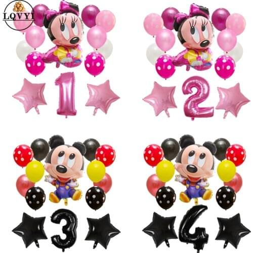 Mouse balloon child birthday Party 12'' Latex Ballons minnie mickey balloon baby shower Toys 30'' number 1 2 balloons mouse gift