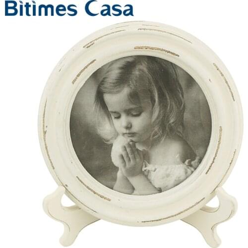 Bitimes Table Picture Photo Frame Classic Vintage Retro Wood MDF With Holder Round Shape Shabby-chic Home Decoration