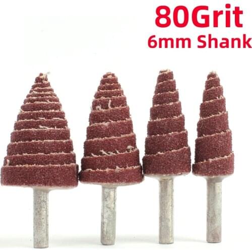 1Pcs 6MM Shank 80 Grit Tapered Cone Grinding Head Sandpaper Flap Wheels Polishing Sanding Tools For Drill Wheel Conical Rotary