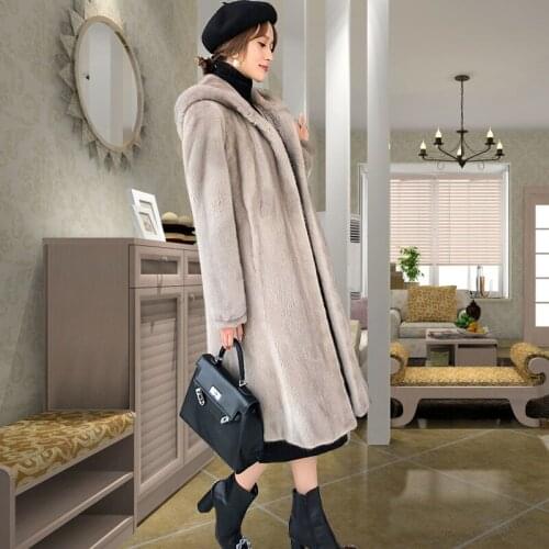 X-Long Full Size Size Long Fat Winter 2021 Fashion New Mink Jas Women Over The Knees Female Medium Winter Warm Fur Coats