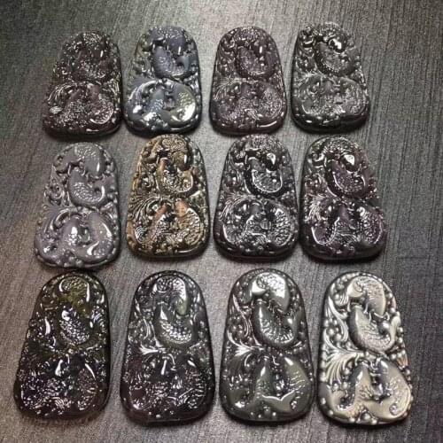 Open new spot ice color natural obsidian pendant four seasons fish male ladies lotus necklace couple jewelry