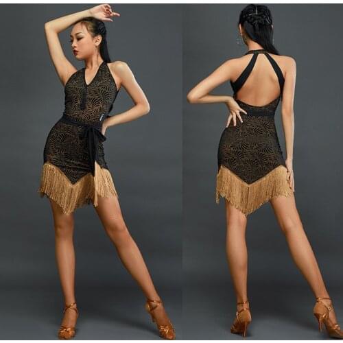 Sexy V-Neck Backless Latin Dance Dress Practice Performance Latin Dancing Wear Fringe Dress Robe Danse Competition Dress DQS5425