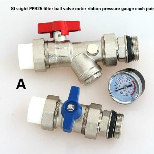 Straight PPR25/PPR32 filter ball valve/ filter drain valve female ribbon pressure gauge/temperature gauge