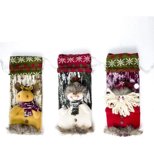 Christmas Wine Bottle Decor Set Santa Claus Snowman Bottle Cover Clothes Kitchen Decoration For New Year Xmas Dinner Party