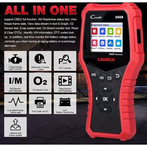 L-AUNCH Creader 3008 Engine OBD2 Scanner Enhanced EOBD OBDII Diagnostic Code Reader Battery Test Free Update Online And Print