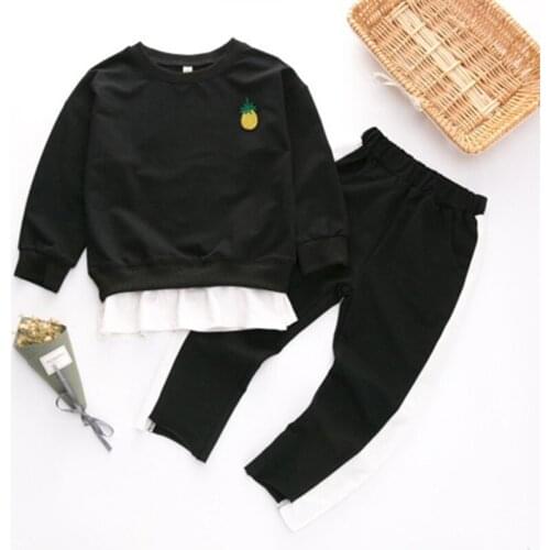 DFXD Toddler Girls Clothing Sets Casual Autumn Long Sleeve Lace Patchwork Sweatshirt Pullover Top+Pant Kids Sport Suit 2-8Years