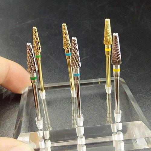 6Pcs silve Gold Carbide Nail Drill Bits Electric Manicure Machine Milling Cutter Nail Clean Nail File include Acrylic Holder