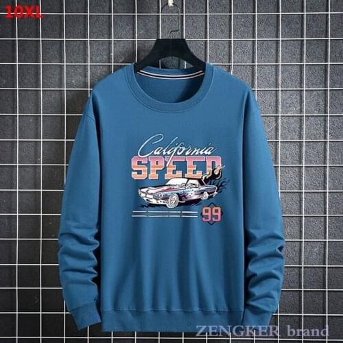 Spring autumn new mens sweater printing loose round neck terry cotton sweater 9XL 10XL 8XL youth trend hedging