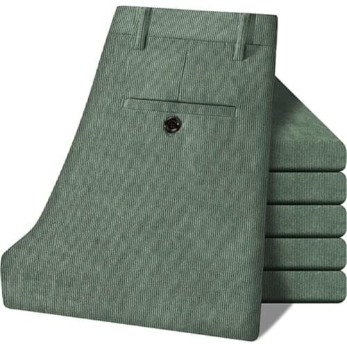 5-Color Corduroy MenS Suit Pants Autumn Winter Thick Business Casual Straight Stretch Trousers Male High-Quality Brand Clothing