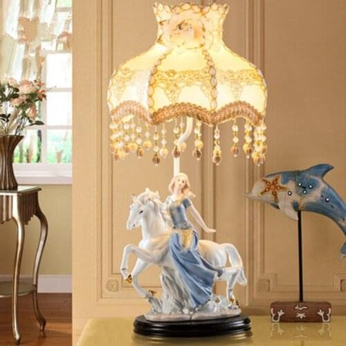 Horse Riding the girl Table Lamp Fabric Lampshade LED Lamparas de mesa Ceramic Desk Light E27 Lighting Deco Luminaria de mesa