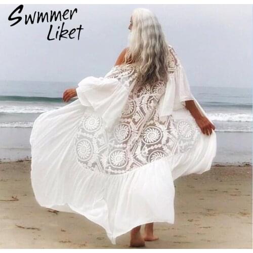 Vintage white swimsuit cover up female 2020 Kimono beach wear cover ups Ruffle bathing suit Beach dress women Summer bathers new