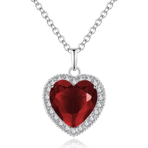 Top Quality Jewelry Natural Gemstones Garnet Zirconia Silver Color Engagement Chain Pendant Necklaces Gift For Girl Woman