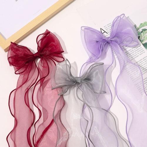 Candy Color Mesh Organza Streamers Hairpins Kids Long Ribbon Duckbill Clip Lace Bow Hair Clip Girls Hairdress Hair Accessories