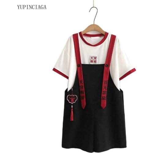 Womens Sets Korean Style Short-Sleeved T shirt + Casual Shorts Overalls Cute Suit 2021 Summer New Two Piece Set 2117536