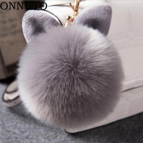 Pompon Fluffy Porte Clef Pompom De Fourrure Women Femme Pom Pom Keychain Rabbit Ear Fur Ball Key Chain Rings