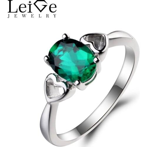 Leige Jewelry Lab Emerald Ring Engagement Ring Oval Cut Green Gemstone May Birthstone 925 Sterling Silver Ring Gifts for Women