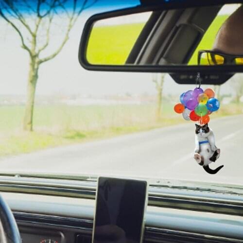 1pcs Cat Car Hanging Ornament Ballons Colorful Rearview Mirror Decoration Anti-drop Anti-rust Dye Printin For Outdoor Wreaths