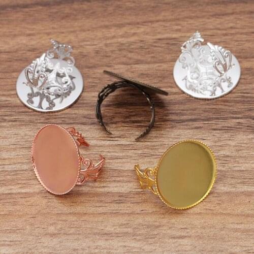 100pcs Copper Material Filigree Adjustable Ring Settings Base Fit 25mm Glass Cabochons Ring Bezels