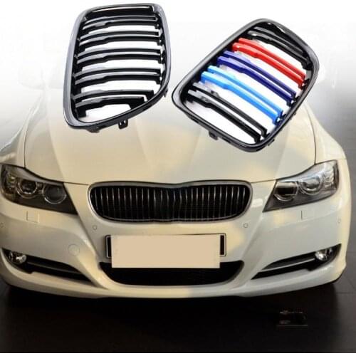 ABS 2Pcs Useful Dual Line Bumper Kidney Grill 51112993308 51117347669 51117347670 Brilliant Black Car Grille Practical