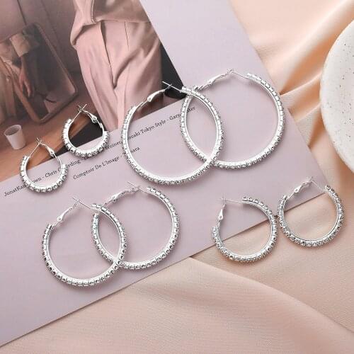 2020 Fashion Hoop Earrings Punk Clear Crystal Big Circle Earrings Four Size Loop Earrings for Women Ladies Jewelry Accessory