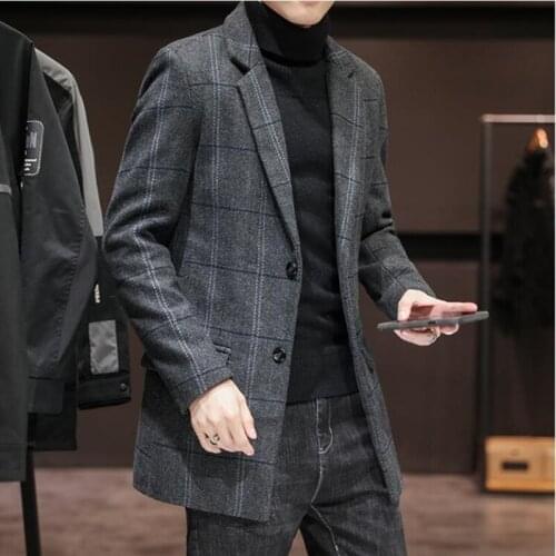 2021 New Men Fashion Boutique plaid Business Casual Dust Woolen Coats/Male Quality Slim fit Leisure Trench Coats Plus size S-3XL