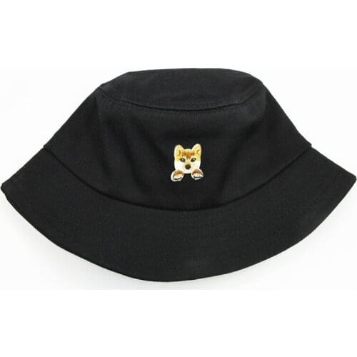 2021 Pastoral Dog Embroidery Cotton Bucket Hat Fisherman Hat Outdoor Travel Sun Cap Hats for Men and Women 155