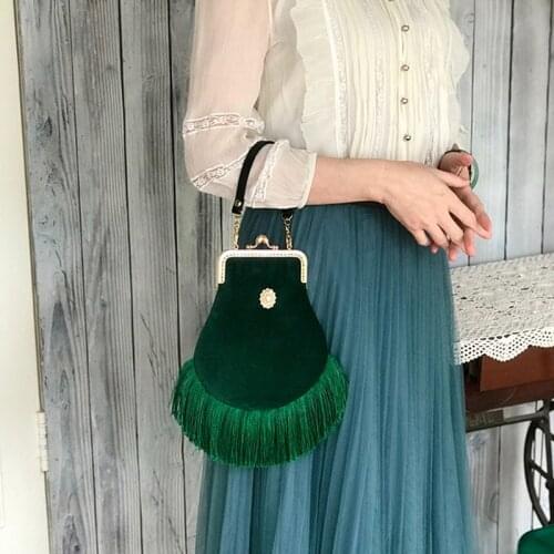 2021 Luxury DIY Lady Frame PU Handle Velour Kiss Lock Red Tassel Material Set Women Diamonds Shell Handbag Totes Evening Bag