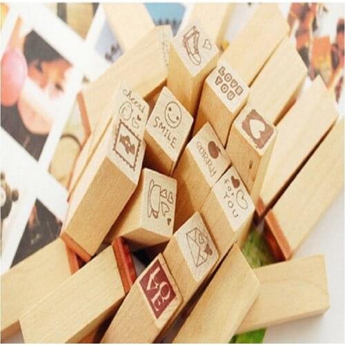 25pcs/set love happy life small rubber Vintage basic wood stamp DIY wooden stamps for scrapbooking stationery standard kids gift