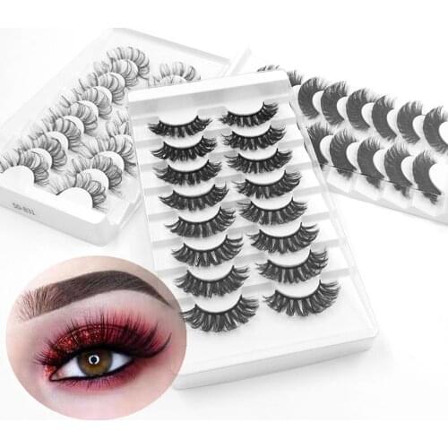 8 Pairs Natural curling False Eyelashes 3D faux Mink Lashes Fluffy Soft Wispy Volume Dramatic Long Cross Eyelash Extension Make