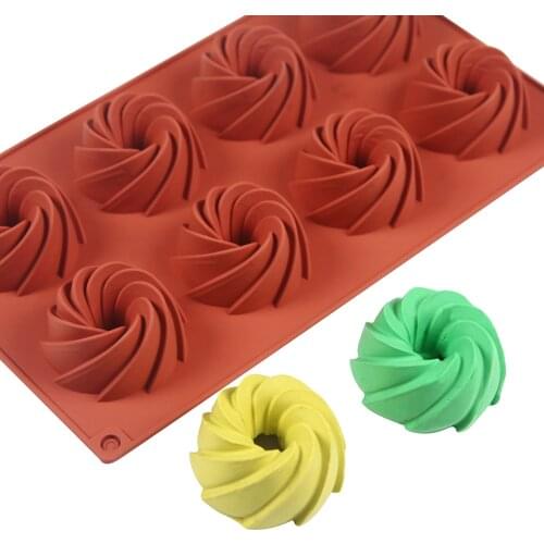 8-Cavity Silicone Cake Molds for Baking Dessert Mousse New Decorating Moulds 3D DIY Spiral Shape Chocolate Bakeware Tool
