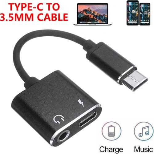 USB-C Audio Adapter Black 2 in 1 Type-C to 3.5mm Plug Headphone Charging AUX Splitter Cable Fit for for Xiaomi Mi Mix2S Mix2 Mi6