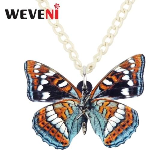 WEVENI Acrylic Spotted Danaidae Butterfly Necklace Pendant Chain Choker Trendy Summer Insect Jewelry For Women Girls Party Gift