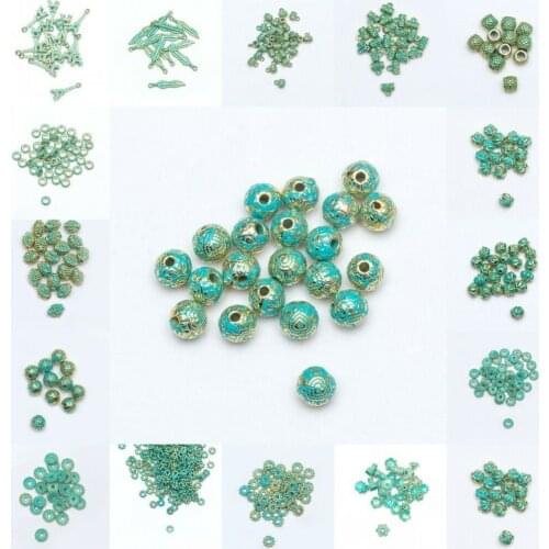 20-1000Pcs Tibetan Silver Green Gold Beads Charms For Jewelry Necklace Bracelet DIY Spacer Bead Caps Flower Round Shape