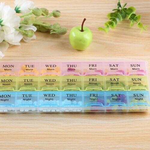 21 Compartment pill case a week Transparent 7day pill organizer for puerple pil box 3 times a day medicine box