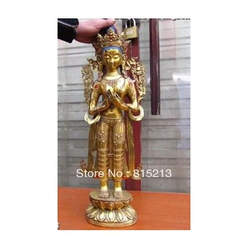 Bi00581 Tibet Buddhism Bronze gild Stand White TaRa GuanYin Guan Yin Bodhisattva Statue