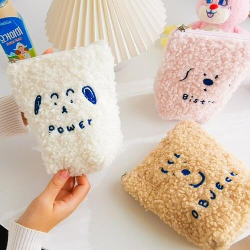Ins Pencil Case Cosmetic Storage Bag Cute Cartoon Animal Embroidery Plush Cosmetic Bag Ins Large Capacity Coin Purse Student Bag