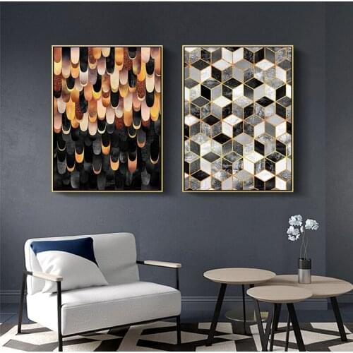 Maeham Nordic Canvas Painting Feather Prints Art Posters Prints Abstract geometry Art Wall Pictures Living Room Unframed Poster