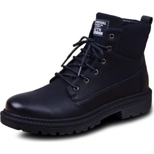 Autumn Winter Boots Men Genuine Leather Plus Fur Warm Winter Shoes Men Snow Boots Black Lace Up Casual Ankle Boots