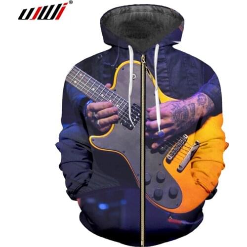 UJWI New Harajuku Rock Guitar Printed 3d Hoodies Sweatshirt Women/men Hiphop Zipper Jacket Hooded Jumpers Cardigan Dropshipping