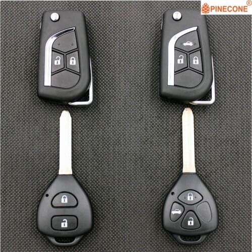 PINECONE for Toyota Crown Corolla Camry RAV4 Reiz Car Styling 2/3 Button Uncut TOY43 Blade Remote Car Key Fob Casing Shell
