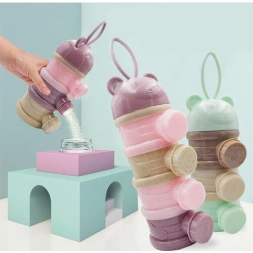 M4YA 3/4 Layers Cartoon Bear Portable Baby Food Storage Box Milk Powder Dispenser Box