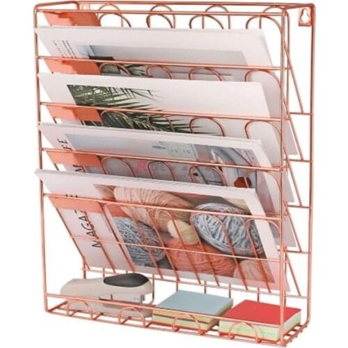 Five-story Vertical Metal Iron Storage Rack Basket Wall Hanging Storage Desk Magazine Newspaper Organizer Wall Decoration Holder
