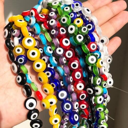 Multicolor Oval Shape Evil Eye Lampwork Stripe Glass Bead Flat Round Loose Spacer Beads For Jewelry Making DIY Bracelet Necklace